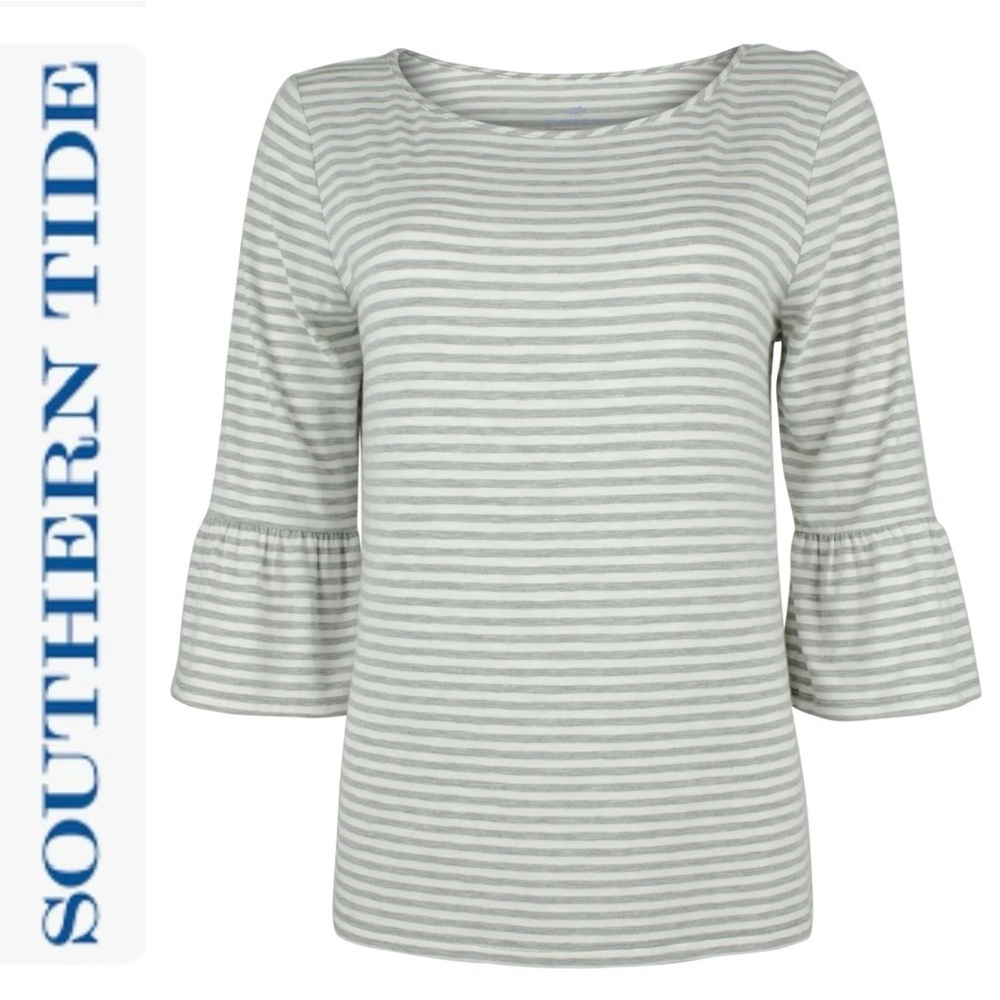 NWT Southern Tide Stripe Ruffle 3/4 Sleeve Knit Top xs